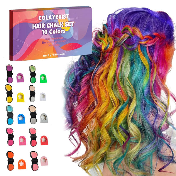 Hair Chalk for Girls Washable, 10PCS Temporary Hair Color for Kids Adults, Temporary Hair Dye Wax Kids Makeup, Great Christmas Birthday Gifts for 6-10 Year Old Girl (Red Etc.)