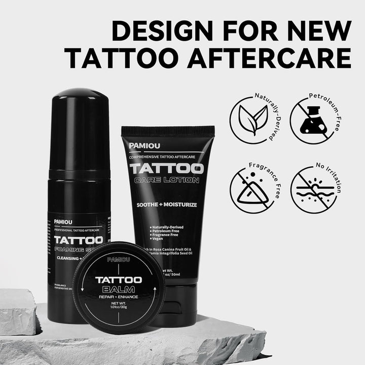 Tattoo Aftercare 3 in 1 Set for New Tattoos, Include Tattoo Balm, Tattoo Lotion and Tattoo Soap, Quick Healing, Soothing, Naturally-Derived, Petroleum-Free, Fragrance Free (3 Piece Set)