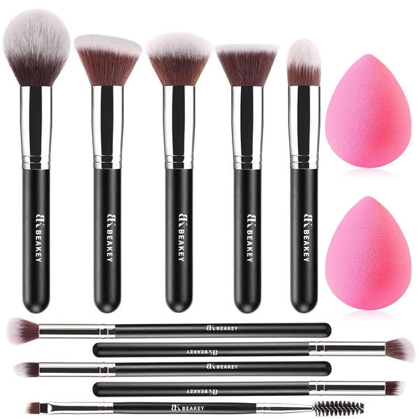 Makeup Brushes Set, Professional Foundation Eyeshadow Concealer Blush Powder Bronzer Applicator, 2 Blender Sponge with Beauty Paper Case Stocking Stuffers for Women
