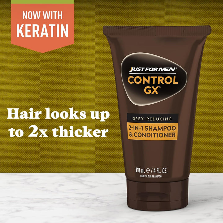Control GX Grey Reducing 2-In-1 Shampoo and Conditioner, Gradual Hair Color with Keratin for Stronger Thicker and Healthier Looking Hair, 4 Fl Oz - Pack of 1 (Packaging May Vary)