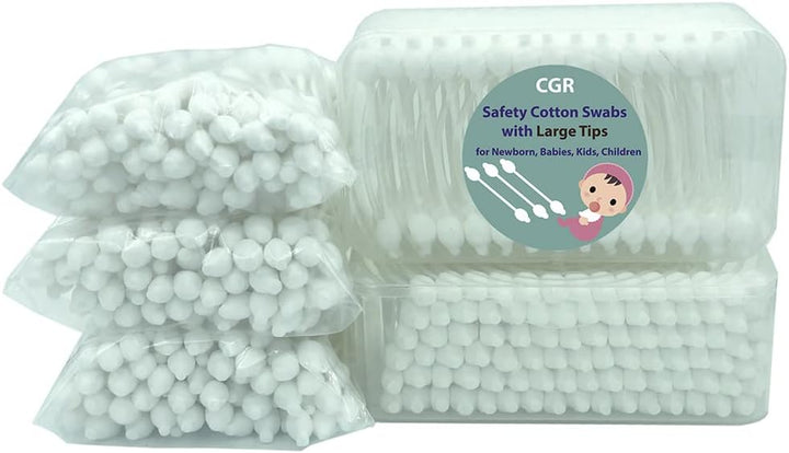 400Pcs  Baby Safety Cotton Swabs with Large Tips for Newborn, Babies, Kids, Children, 100% Organic Cotton, White Paper Sticks, 5 Pack of 80 Swabs Total(2 Boxes and 3 Bags)