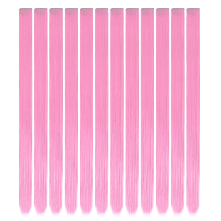 12 Pcs Clip in Hair Extensions, 22 Inch Colored Hair Extensions Party Highlights Long Straight Synthetic Hairpieces for Women Kids Girls (Hot Pink)