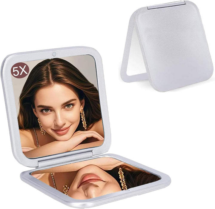 Small Compact Mirror for Purse,5X/1X Travel Magnifying Mirror for Women, Makeup Mirror for Girls, Portable Ultra Slim Pocket Mirror