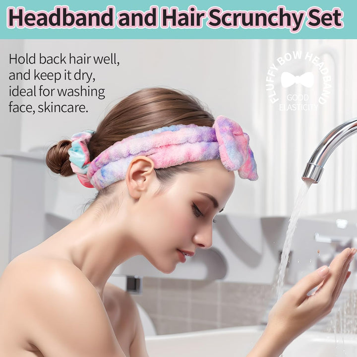 Spa Headband, Makeup and Skincare Headbands, Headband for Washing Face, Face Wash Skin Care Make up Headbands, with Hair Scrunchies, Christmas Gifts for Teens, for Women, Girls