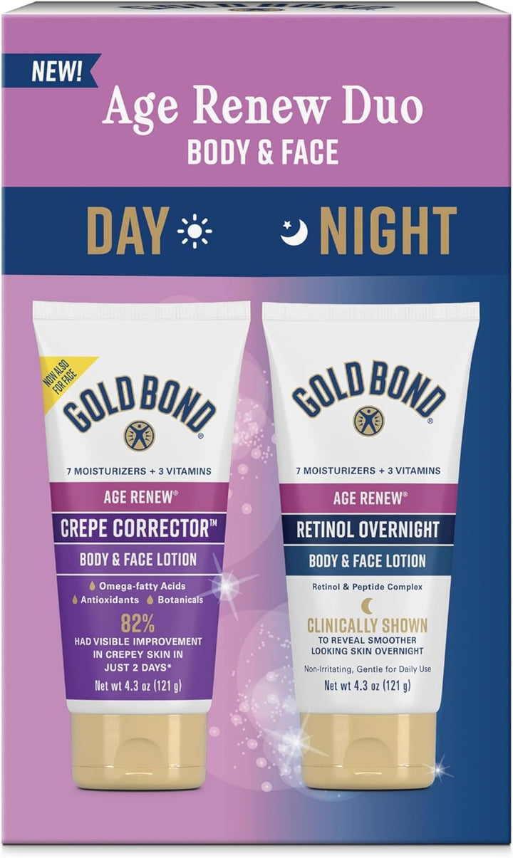 Age Renew Day & Night Duo Lotion Set for Body & Face,  Crepe Corrector Lotion, Visibly Firms Skin &  Retinol Overnight Lotion, Visibly Smooths Skin, 8.6 Oz.