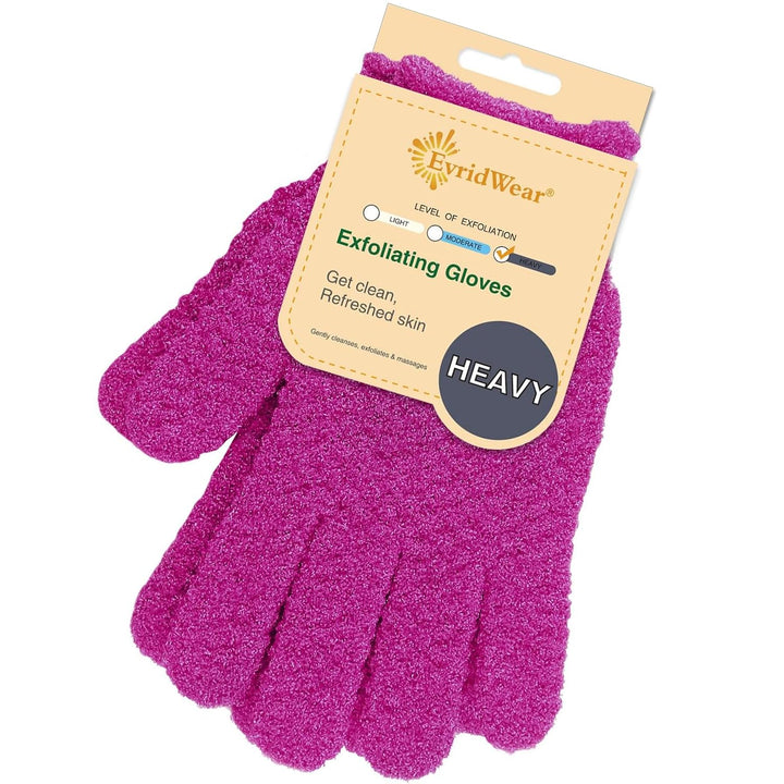 Exfoliating Dual Texture Bath Gloves for Shower, Spa, Massage and Body Scrubs, Dead Skin Cell Remover, Gloves with Hanging Loop (1 Pair Heavy Glove)