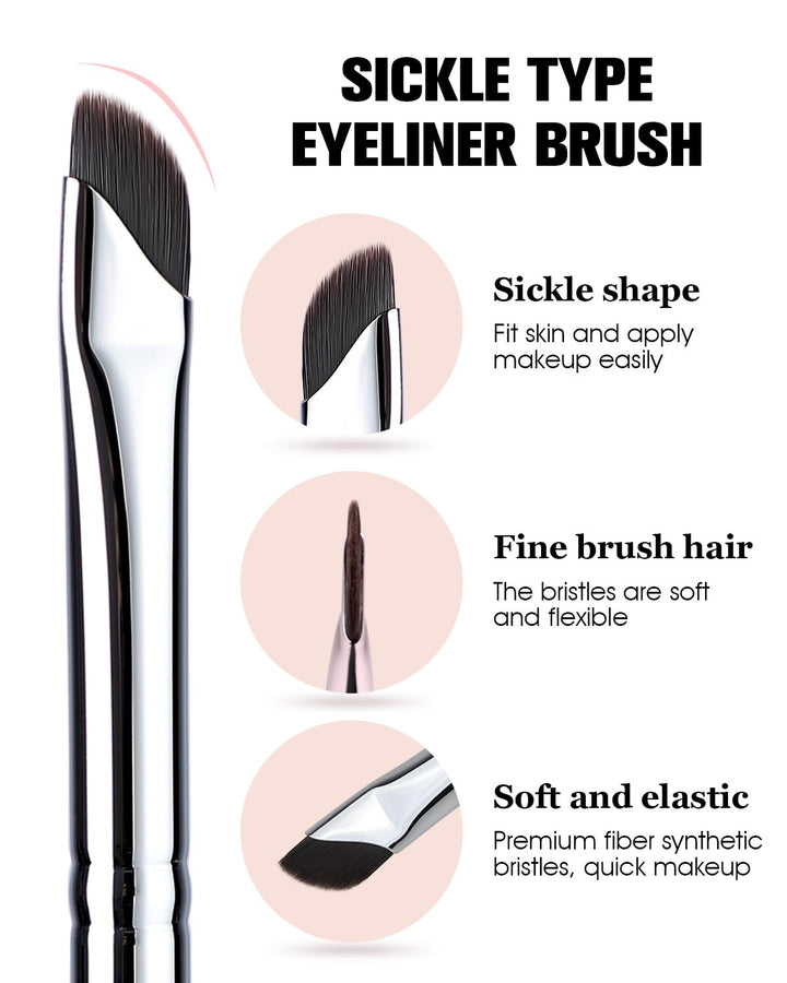 Eyeliner Brush,  Sickle Angled Gel Eyeliner Makeup Brush for Precise Eye Liner, Eyebrow, Eyelid with Ultra Thin Curved Vegan Bristles (E865)