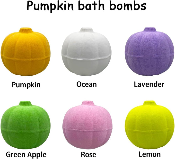 6 Pack Halloween Pumpkin Bubble Bath Bombs with Halloween Squishy Toys inside for Kids Girls Boys Halloween Treat Bags Halloween Toys Gifts