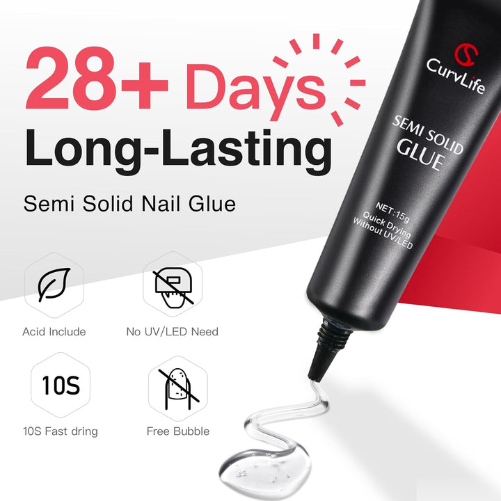 Super Strong Nail Glue 15G for Press on Nails - Quick Drying, Semi Solid, Long Lasting, No UV Light Needed