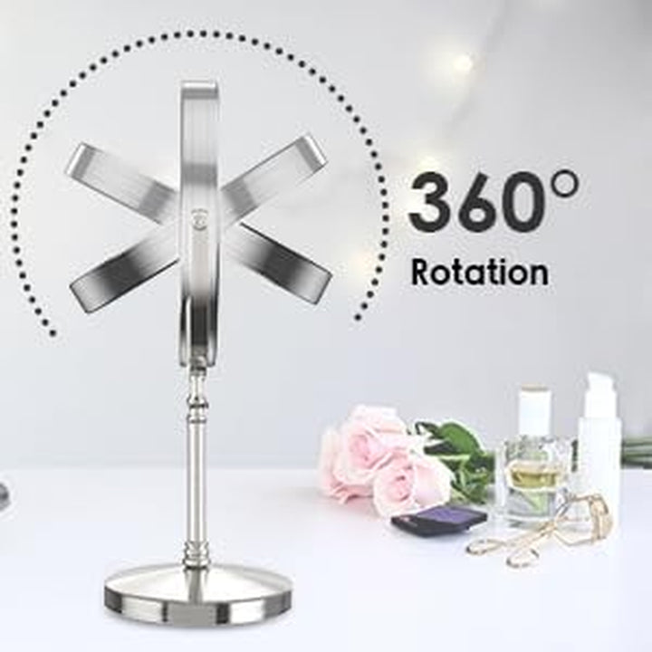 Lighted Makeup Mirror, 3000 Mah Rechargeable Double Sided Magnifying Vanity Mirror with 3 Colors, 1X/10X, 360° Rotation , Brightness Adjustable Magnification Cosmetic Light up Mirror, Women Gift