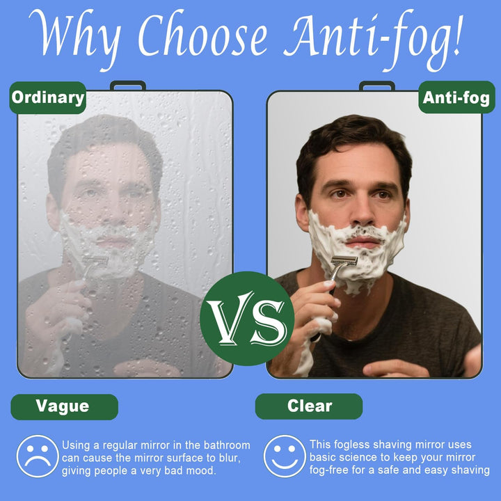 Shower Mirror Fogless for Shaving Men Fog Free anti Fog Bathroom No Fog Proof Anti-Fog Hanging Shatterproof RV (9” X 7”)