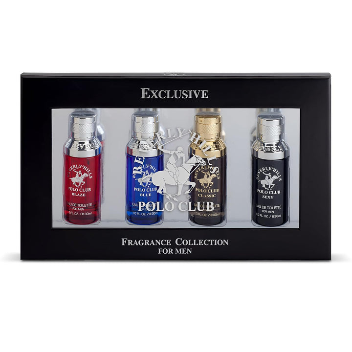 Exclusive Fragrance Collection for Men with 4 Different Fragrances, Blaze, Blue, Classic, and Sexy, 1Fl Oz Each (Pakaging May Vary)