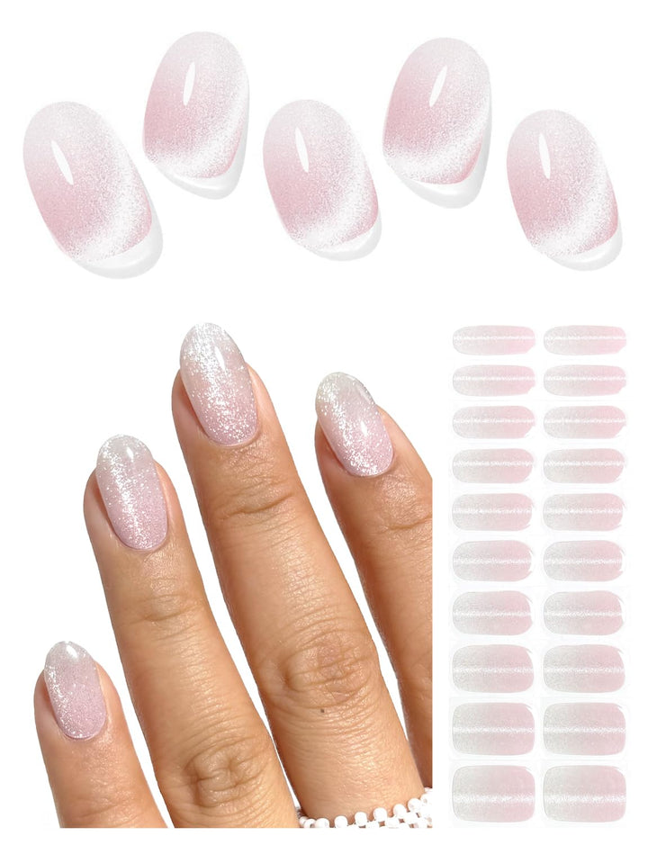 Semi Cured Gel Nail Strips (Deep Plum Cat Eye), Dark Purple, 20 Pcs Gel Nail Wraps, Stickers, UV Light Required, Salon Quality, Long Lasting