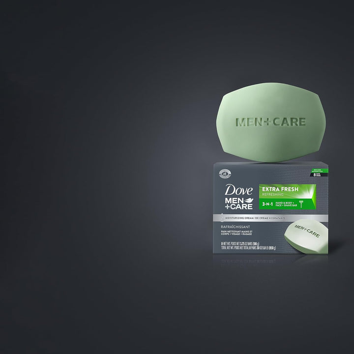 3 in 1 Bar Cleanser for Body, Face, and Shaving Extra Fresh Body and Facial Cleanser More Moisturizing than Bar Soap to Clean and Hydrate Skin 3.75 Ounce (Pack of 8)