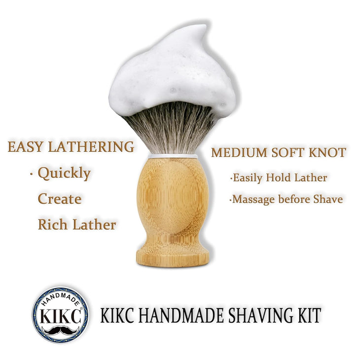 Hand Crafted Pure Badger Shaving Brush for Wet Shave, Comfortable Bamboo Handle, Soft Bristle, Best Gift for Bearded Man