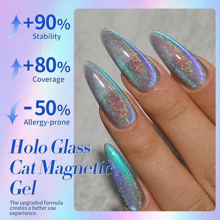 9D Cat Magnetic Eye Gel Nail Polish Holographic Rainbow Gel Polish Blue Purple Soak off U V LED Gel Polish Nail Art Design Manicure Salon DIY Home 15ML