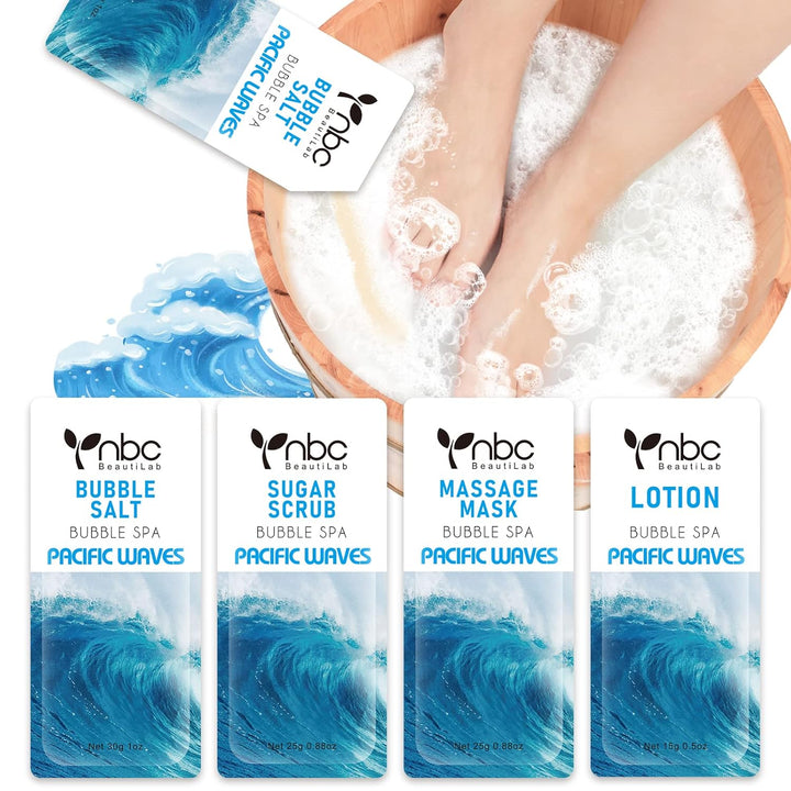 Pedicure Kit Foot Soak Set: Bubble Salt, Sugar Scrub, Massage Mask, Massage Lotion in a Box, 4 Step Foot Spa Kit for Dry Feet,Tired Feet（1 Set Lavender)