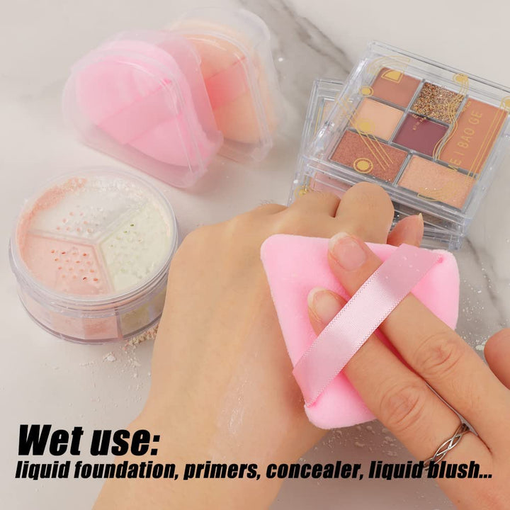 10Pcs Triangle Powder Puffs for Face Powder,Soft Velour Triangular Beauty Puff,Makeup Pressed,Baking & Setting Powder Sponge Applicator Pads with Case,Black