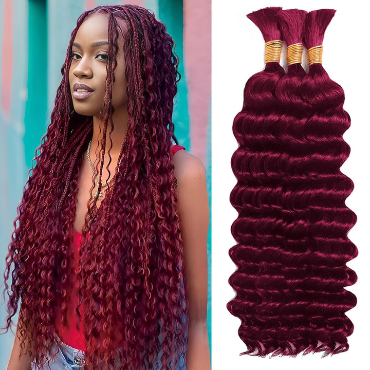 Human Braiding Hair for Boho Braids Human 110G 20 Inch Curly Boho Hair for Braiding Knotless 12A Deep Wave Bulk Bohemian 3 Bundles/Pack Natural Color