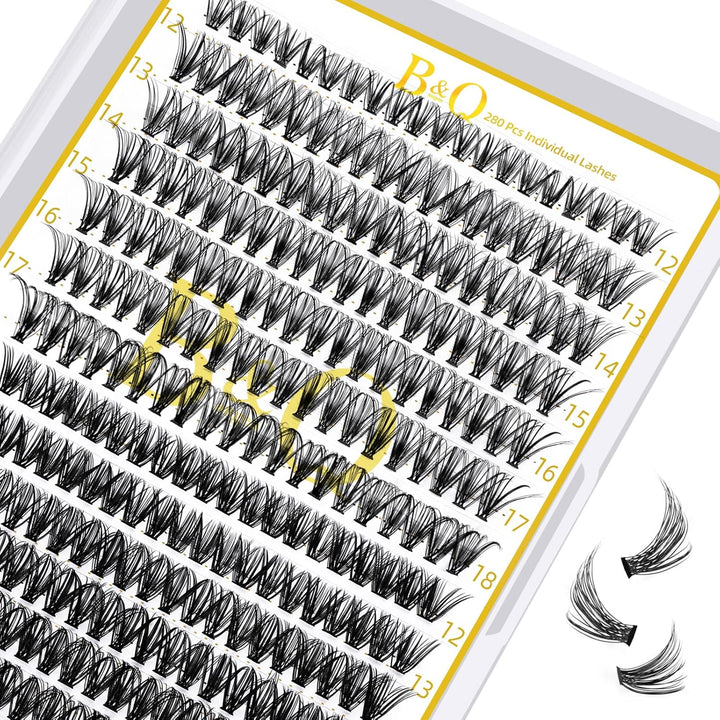 B&Q Lash Clusters Kit 280PCS Eyelash Clusters Kit,30D 40D D 9-16MIX Individual Lash Comfortable Eyelash Extension Set, Classic Look with Bond and Seal Waterproof, Remover DIY at Home(Set,30D+40D)