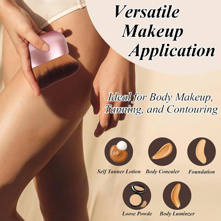 75MM Extra Large Self Tanner Kabuki Makeup Brush – Ultra Soft Dense Vegan Bristles for Body Makeup, Bronzer & Foundation–Applies Tanning Mousse, Lotion & Self Tanner–Rose Gold, Wet & Dry