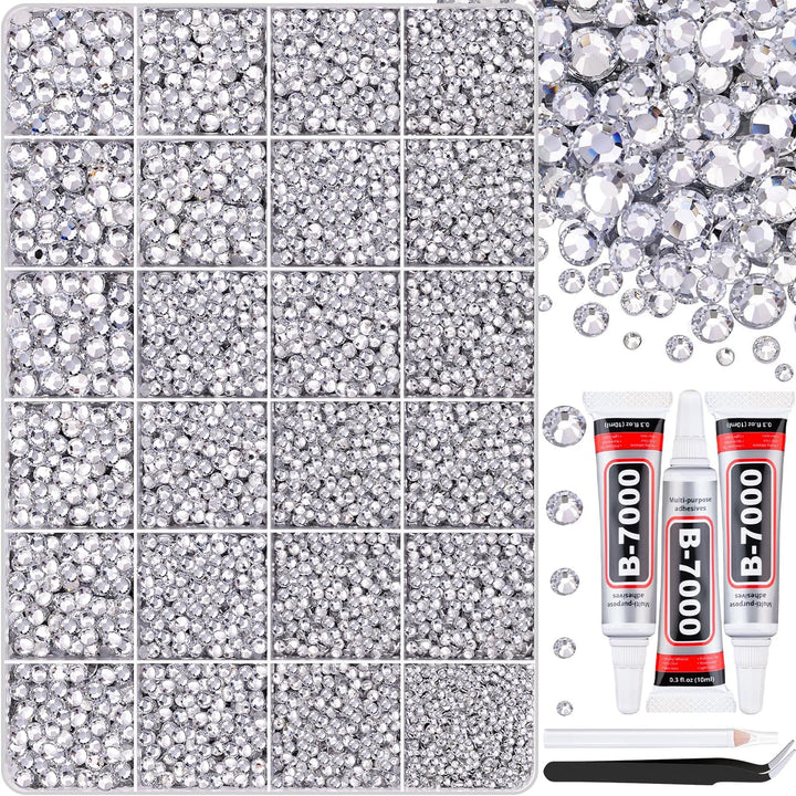 18000Pcs Resin Jelly Rhinestones for Bedazzling, Multicolor 3Mm Flatback Rainbow Gems, Bedazzler Kit with 3Pcs 10Ml B7000 Jewelry Glue for Crafts Crafting Book Shoes Nail Art