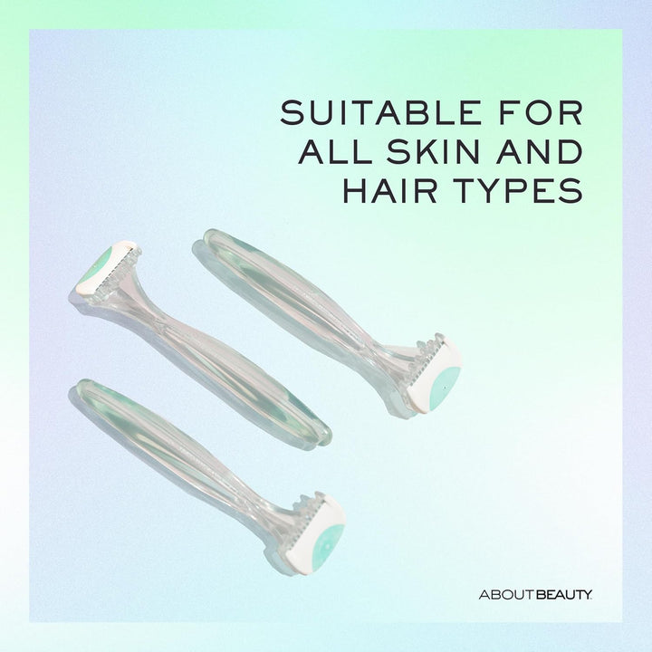 About Body Bikini Shavers - 3 Gentle Beauty Groomers, Japanese Steel Razor Ideal for Shaving, Exfoliating and Trimming Intimate Areas, Skin-Soothing Aloe Moisture Pad Gently Glides along Skin