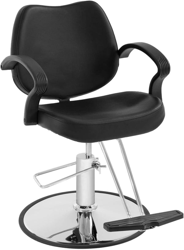 | Barber Chair | Hydraulic Styling Chair | PU Leather | Adjustable Height | Footrest | Anti-Slip Chrome Base | Heavy-Duty Steel Frame | Black | for Hair Stylists & Home Use
