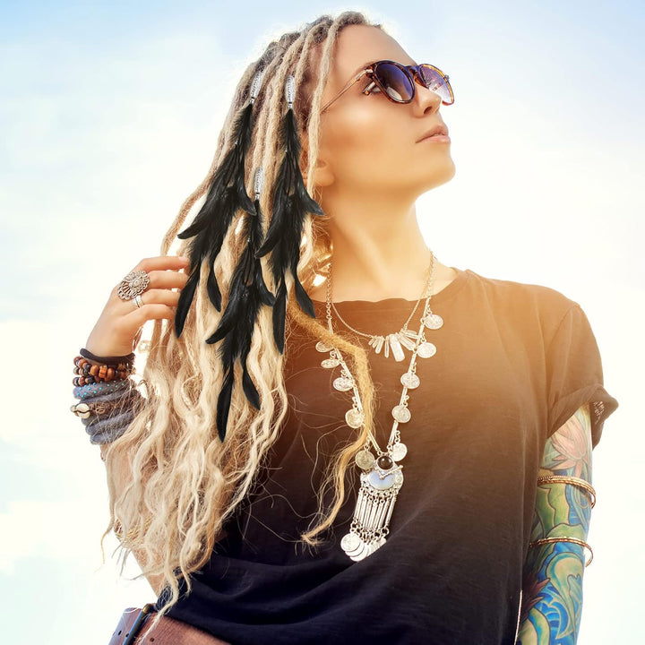 12 Pcs Clip in Hair Feathers Extensions for Women Colored Boho Feather Hair Clips Halloween Cosplay Costume Carnival Party Headdress Accessory Gifts(Brown, Black, Dark Coffee,Standard)