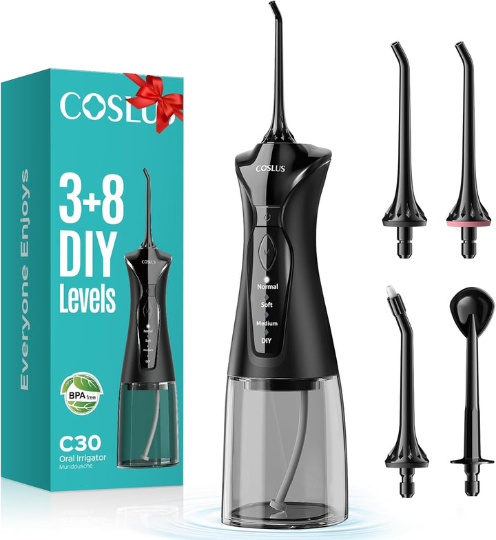 Water Dental Flosser Pick for Teeth: 4 Modes Cordless Portable 300ML Larger Tank Water Teeth Cleaner IPX7 Waterproof Flossing Cleaning Picks for Home Travel Black C30(FC5360)
