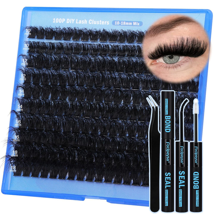 Lash Extension Kit Thick Eyelash Extension Kit 10-18Mm Fluffy Lash Clusters 200D Individual Eyelashes Kit with Lash Bond, Lash Remover, Lash Applicator, DIY Lashes Extension