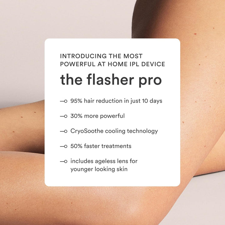 NEW ™ Flasher Pro — IPL Laser Hair Removal Device for Women & Men with Sapphire Cooling — Pain-Free & Permanent, Visible Results after First Use & Works Everywhere Hair Grows — Gloss White
