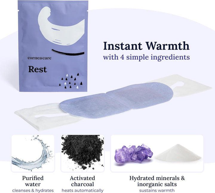 Rest: Self Heating Warm Compress for Dry Eyes | Heated Eye Mask for Fast Relief | No Microwave or Washcloth Needed | Travel Ready | 30 Count