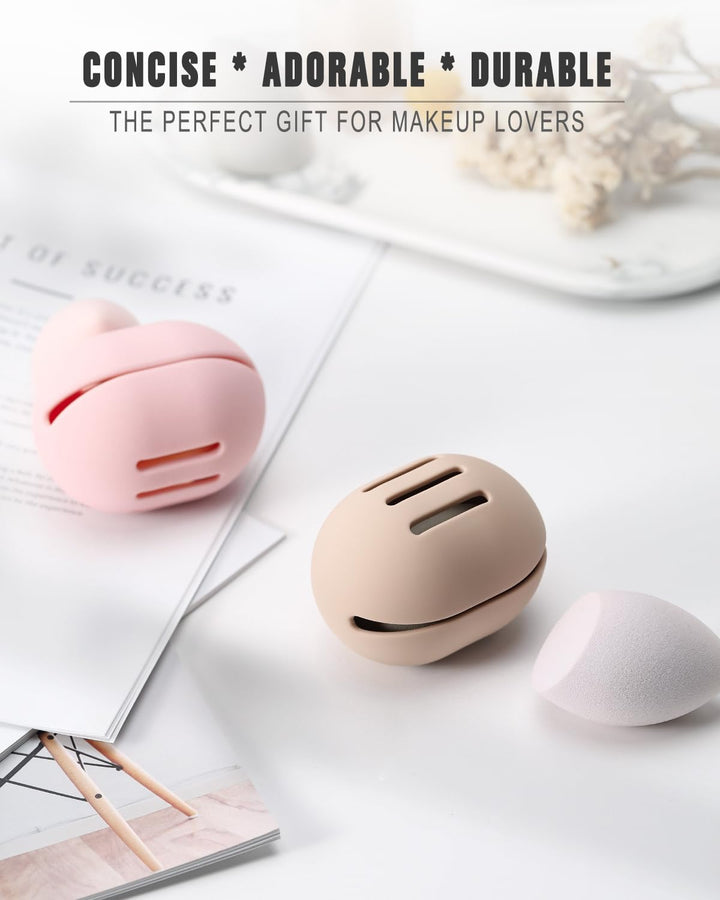 Makeup Sponge Holder – Shatterproof Eco-Friendly Silicone Beauty Make up Blender Case for Travel - Khaki