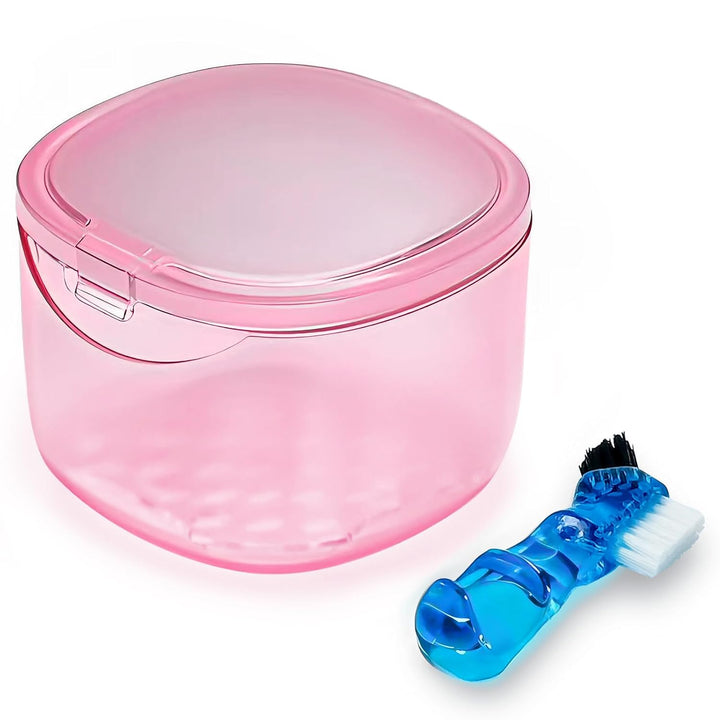 Denture Case Partial Denture Cups for Soaking Dentures, No-Leak Denture Soaking Container Retainer Cleaning Case with Brush for Household|Travel|Office - Transparent Black