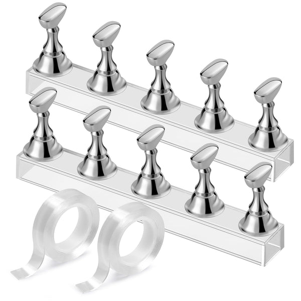 Nail Stand Acrylic Nail Art Display Stand Practice Nail Holder for Painting Nails Magnetic Practice Stands with Double-Sided Tape for DIY Salon Supplies (Silver)