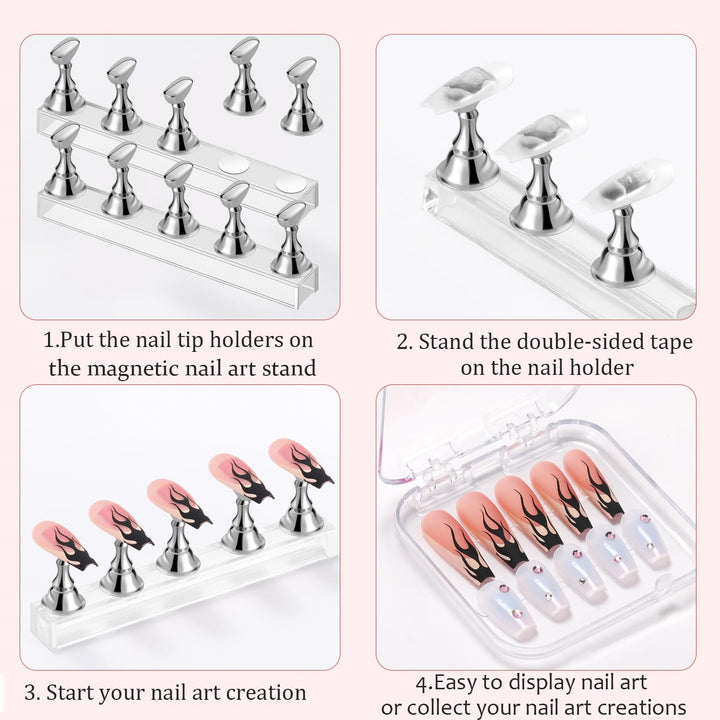 Nail Stand Acrylic Nail Art Display Stand Practice Nail Holder for Painting Nails Magnetic Practice Stands with Double-Sided Tape for DIY Salon Supplies (Silver)