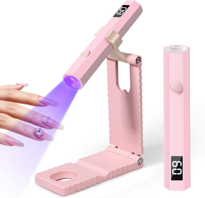 UV Nail Light Handheld UV Light for Nails 3W Portable Led Lamp with 2 Timer Settings 20/60S for Gel Polish Home DIY Salon Women(Pink)