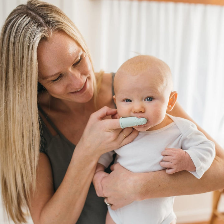 Silicone Finger Toothbrush for Baby with Travel-Storage Case, 3M+, Gray and Light Green, 2 Count, (Pack of 1)