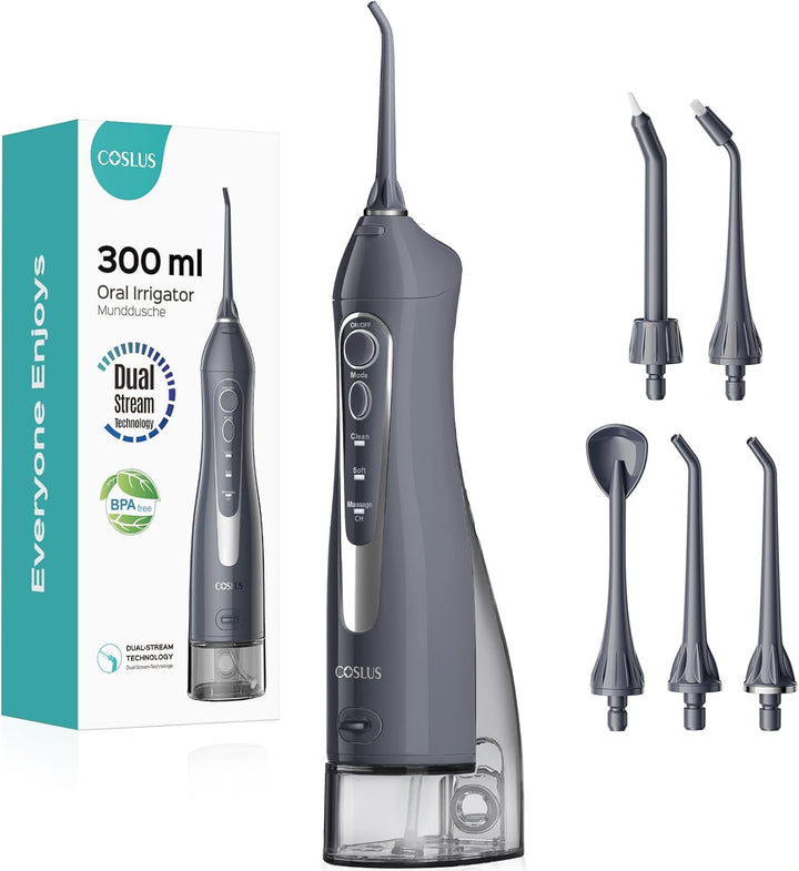 Water Dental Flosser Teeth Pick: Portable Cordless Oral Irrigator 300ML Rechargeable Travel Irrigation Cleaner IPX7 Waterproof Electric Flossing Machine for Teeth Cleaning C20(F5020E)