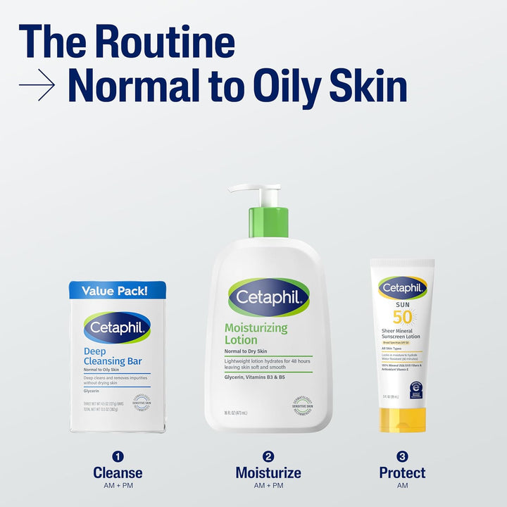 Bar Soap, Deep Cleansing Face and Body Bar, Pack of 3, for Dry to Normal, Sensitive Skin, Soap Free, Hypoallergenic, Paraben Free, Fragrance Free, Removes Makeup, Dirt and Oil