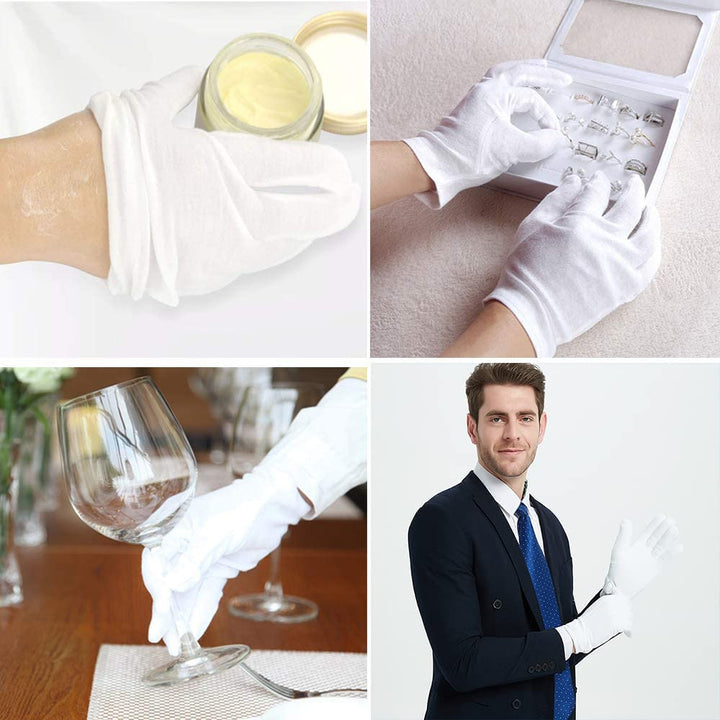 24 Pcs (12 Pair) White Cotton Gloves for Dry Hand Moisturizing Cosmetic Eczema Hand Spa and Coin Jewelry Inspection, Checking Gloves,Serving Gloves Stretchable Lining Gloves Moisturizing Gloves