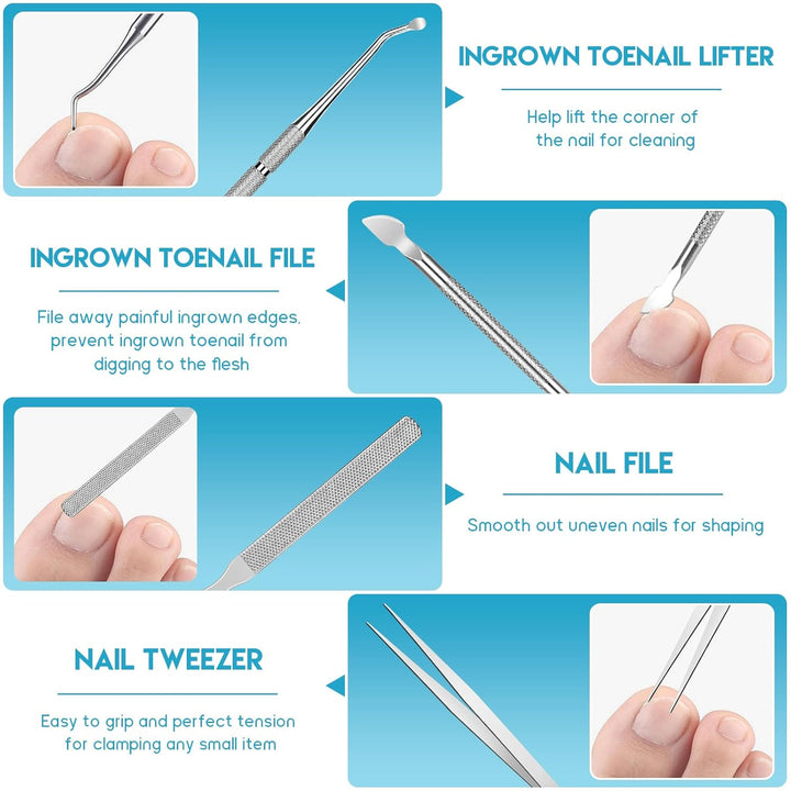 Ingrown Toenail Removal Kit, Professional Ingrown Toenail Tool Kit Includes Ingrown Toenail Corrector Drops, Corrector Patch, Toenail Clipper, Nail File Lifter Pedicure Tools