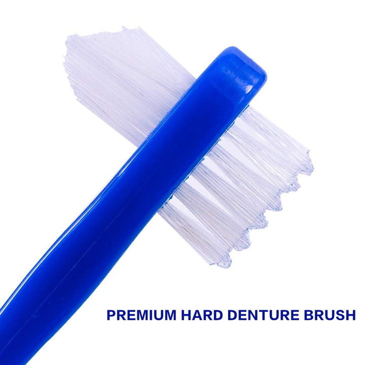 OASISGUEST Denture Cleaning Brush Set, T-Shaped Special Toothbrush, Hard Toothbrush, for Denture Care (Blue, Red, White, 3 Count (Pack of 1))