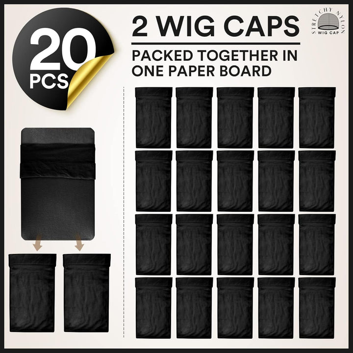 Wig Cap,Black Wig Cap 20 Pieces Wig Caps, Black Stocking Caps, Stretchy Nylon Wig Stocking Caps for Women