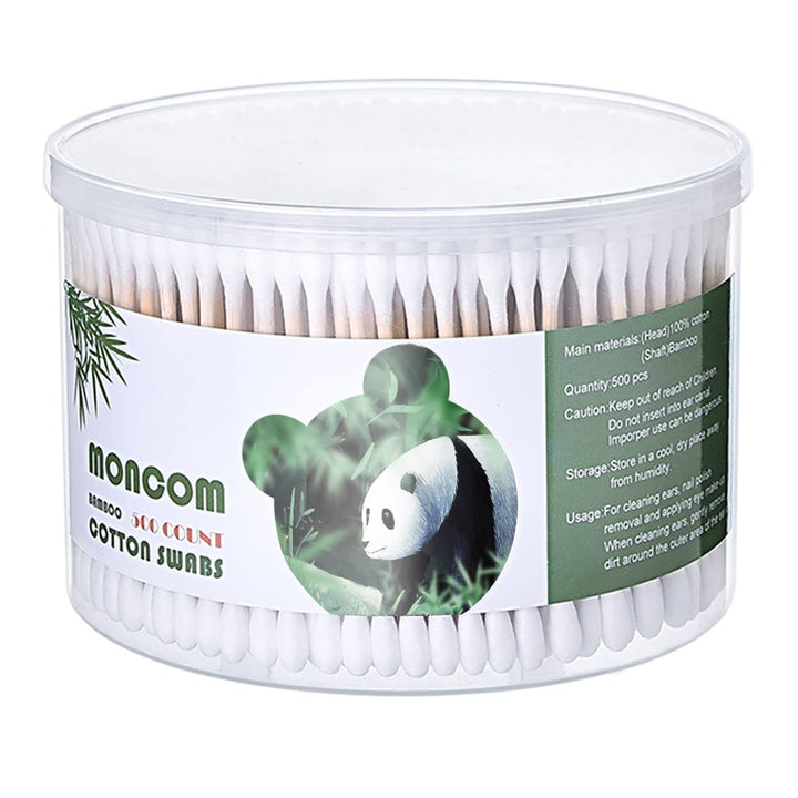 MONCOM Cotton Swabs 500 Count Double round Thick Tips | Biodegradable Eco-Friendly Strong Wooden Sticks Cotton Swabs for Ears | Firm Qtips Cotton Swabs | Natural Cotton Buds, 3 Inch, One Small Box