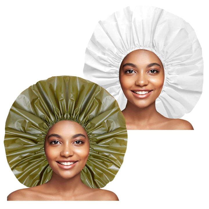 Super Jumbo Shower Cap 2 PCS Waterproof Shower Caps for Women, Extra Large Shower Cap, Reusable Super Large Bath Caps Hair Cap for Long Thick Curly Hair, Locs, Twist Braids - Black + White
