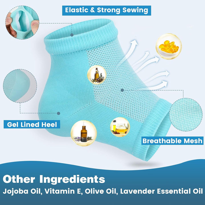 Moisturizing Heel Socks - 6 Pairs for Dry Cracked Feet, Toeless Gel Socks for Hydration and Repair