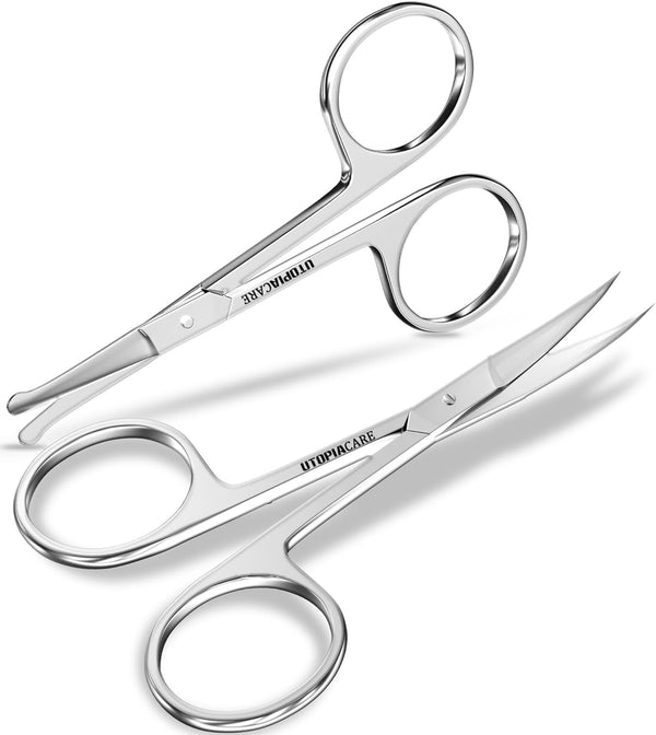 Eyebrow Scissors, Professional Stainless Steel Small Shears for Men and Women, Nose Hair Scissors for Grooming Mustache, Beard, Eyelashes, Ear Hair Trimming, Silver