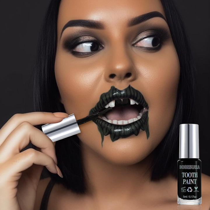 Black Tooth Paint, Professional Black Out Teeth Makeup Solution - Safe, Quick Dry & Realistic, Perfect for Cosplay, Halloween Makeup, Theater, and Special Effects (5 Ml)